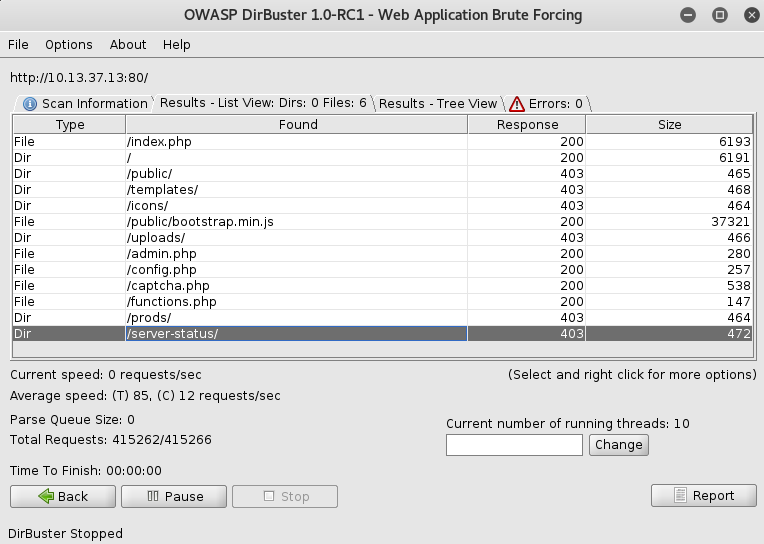 DirBuster Results